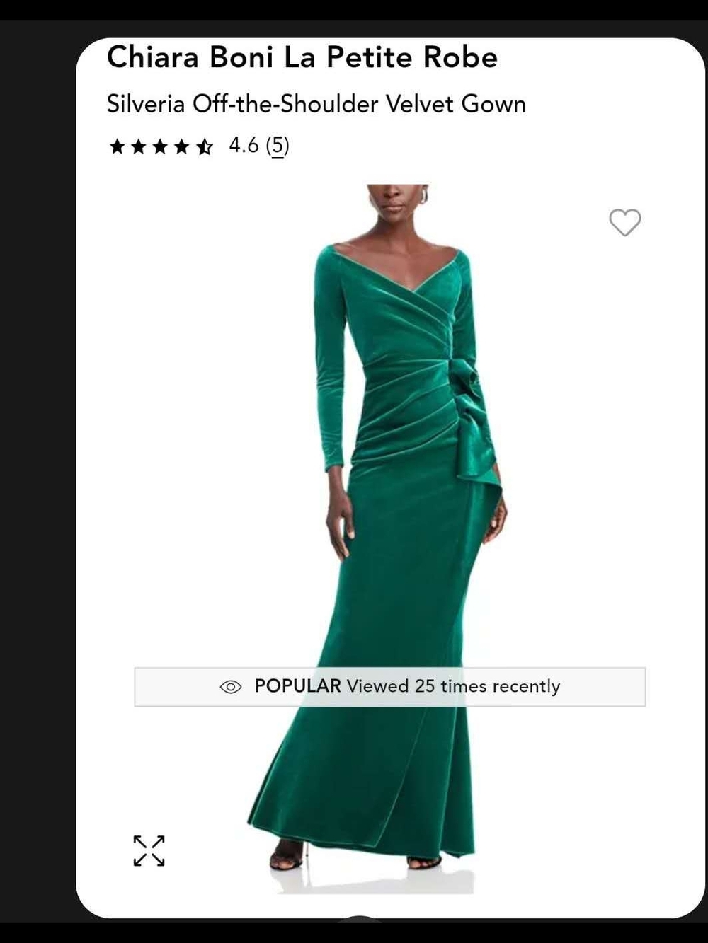 Chiara Boni La Petite Robe Green Velvet Off-the-Shoulder Gown-  Only One Owner.